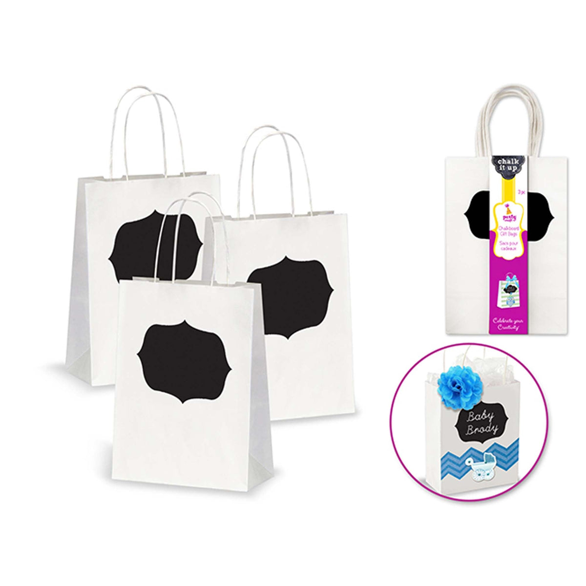 MULTI CRAFT Gift Wrap & Bags Chalk It Up White Favour Bags, 3 Count 775749200645
