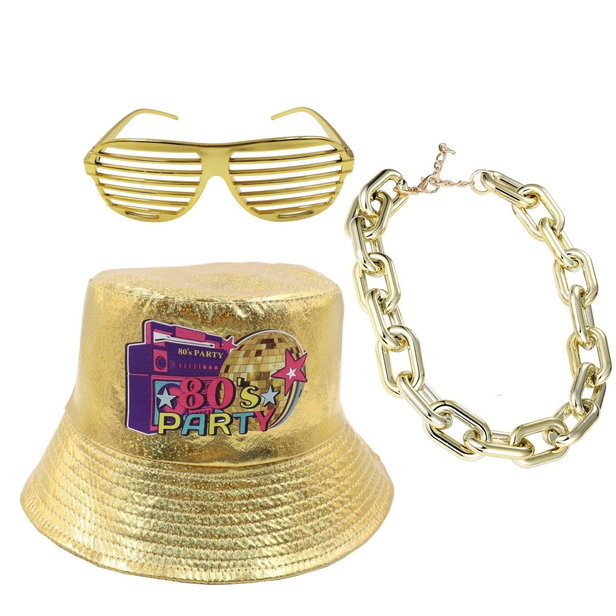 NINGBO NIKO IMP & EXP CO., LTD. Costume Accessories Gold 80s Retro Accessory Kit for Adults 840482504333