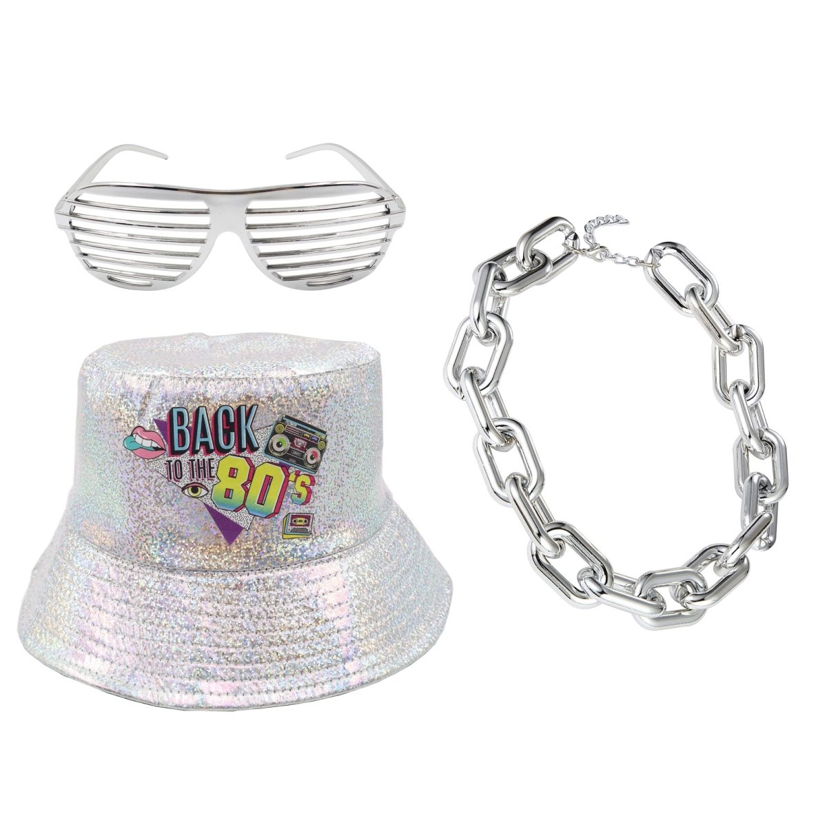 NINGBO NIKO IMP & EXP CO., LTD. Costume Accessories Silver 80s Retro Accessory Kit for Adults 840482504357