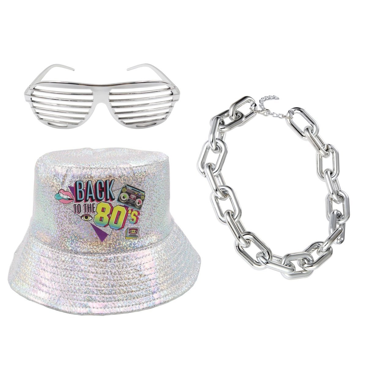 NINGBO NIKO IMP & EXP CO., LTD. Costume Accessories Silver 80s Retro Accessory Kit for Adults 840482504357
