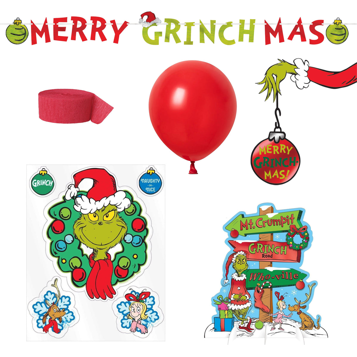 PARTY EXPERT Christmas The Grinch Basic Decoration Party Supplies Kit 742241323