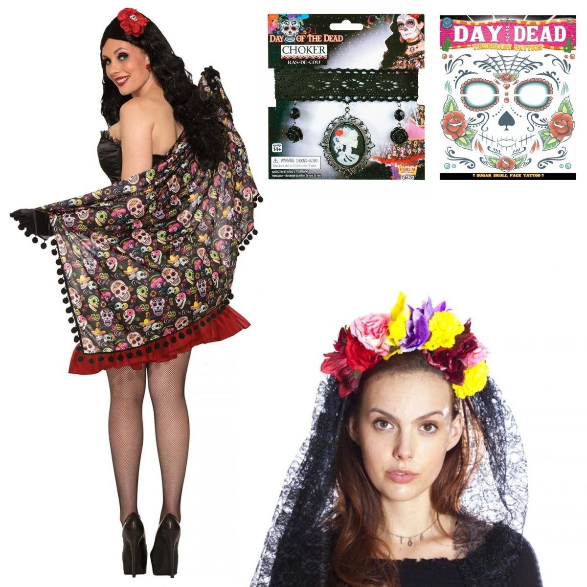 PARTY EXPERT Costume Accessories Day of the Dead Costume Accessory Kit for Adults 762464158