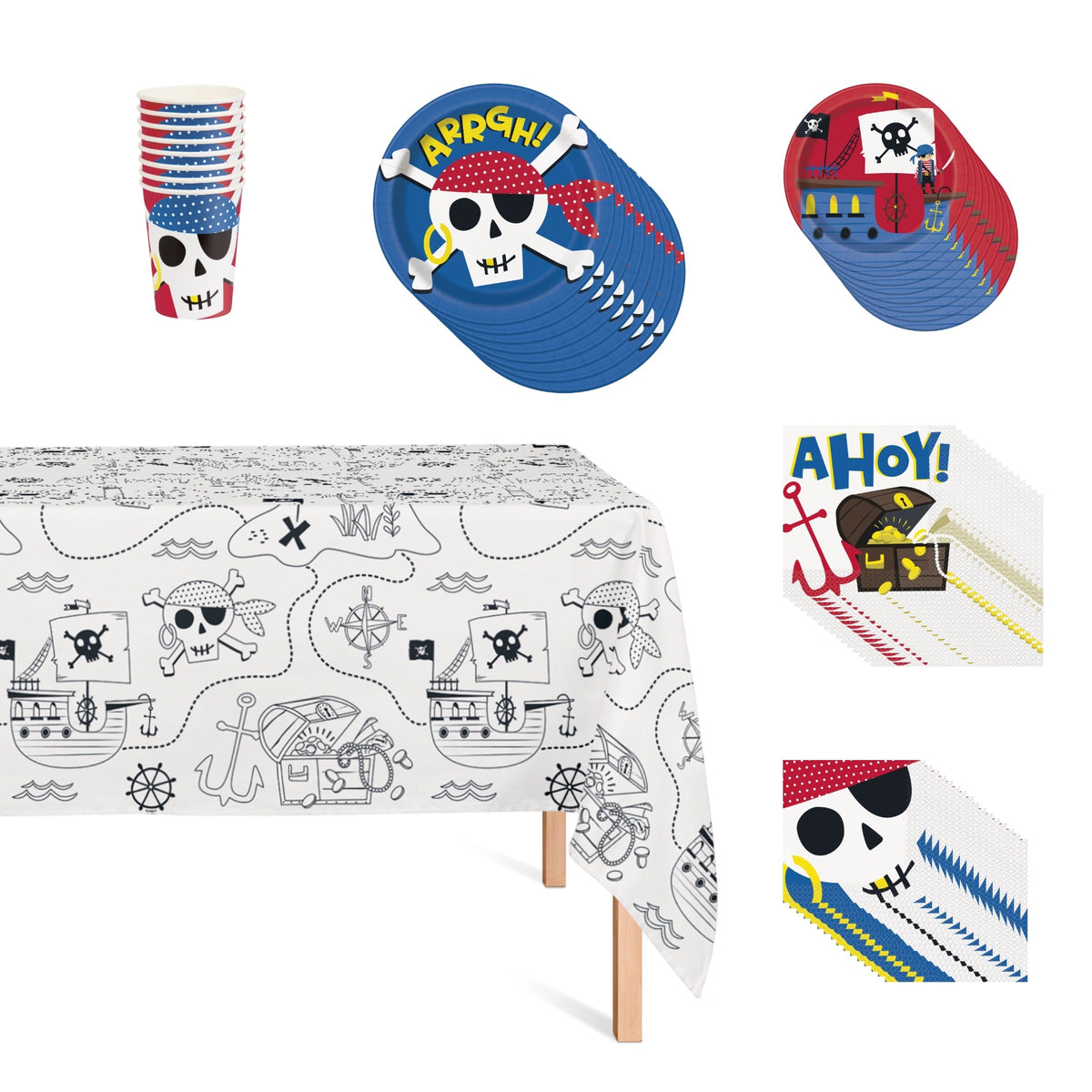Party Expert Kids Birthday Ahoy Pirate Basic Tableware Birthday Party Supplies Kit