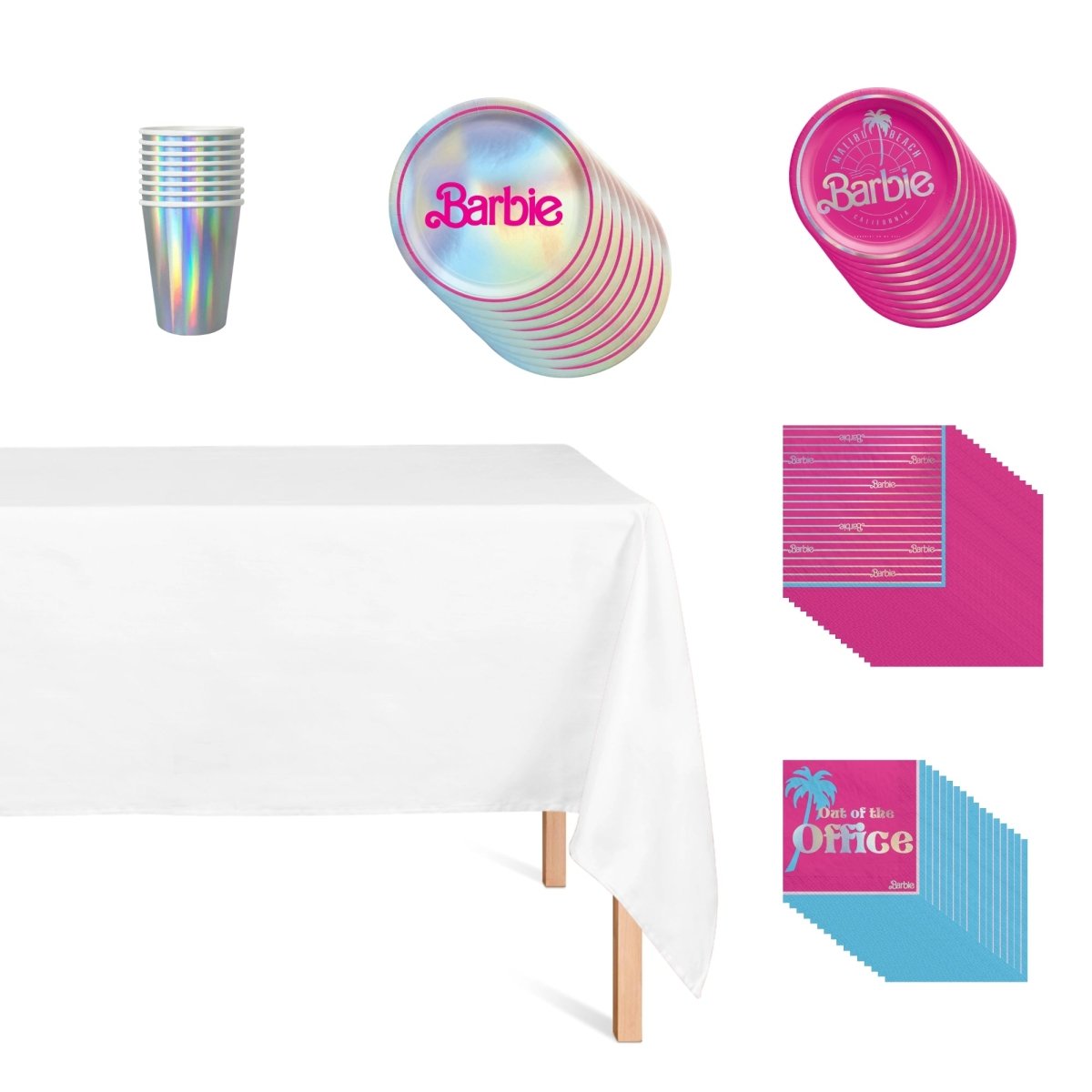 Complete Party Kit: Large Tablecloth Decorations, Disposable Tableware, and Birthday Party Hat