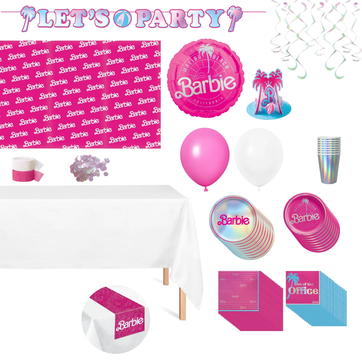 PARTY EXPERT Kids Birthday Barbie Malibu Standard Birthday Party Supplies Kit