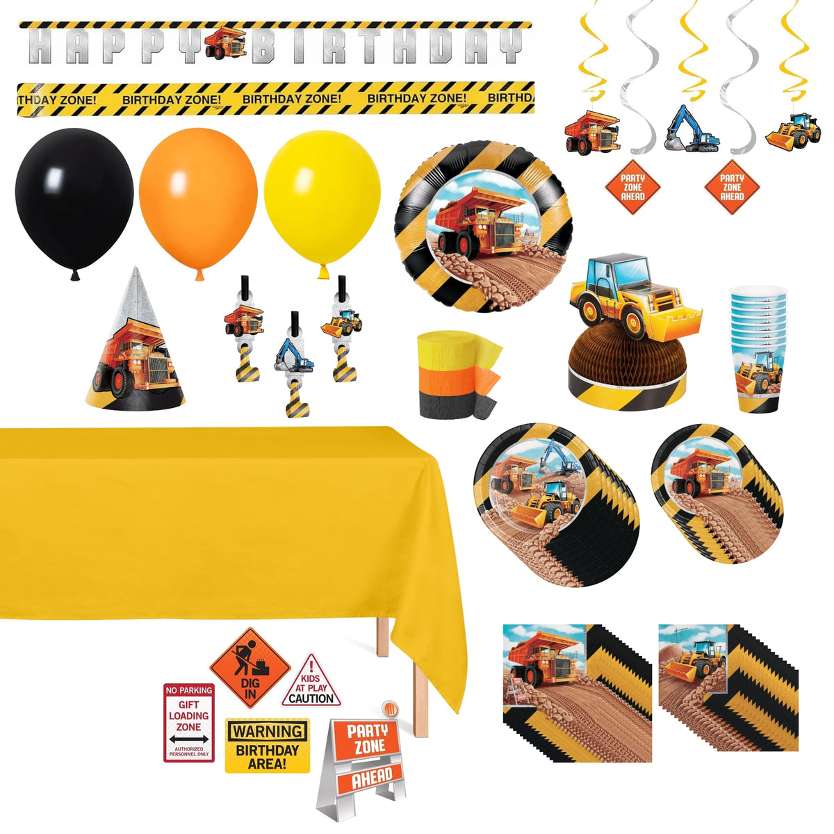 PARTY EXPERT Kids Birthday Big Dig Construction Standard Birthday Party Supplies Kit