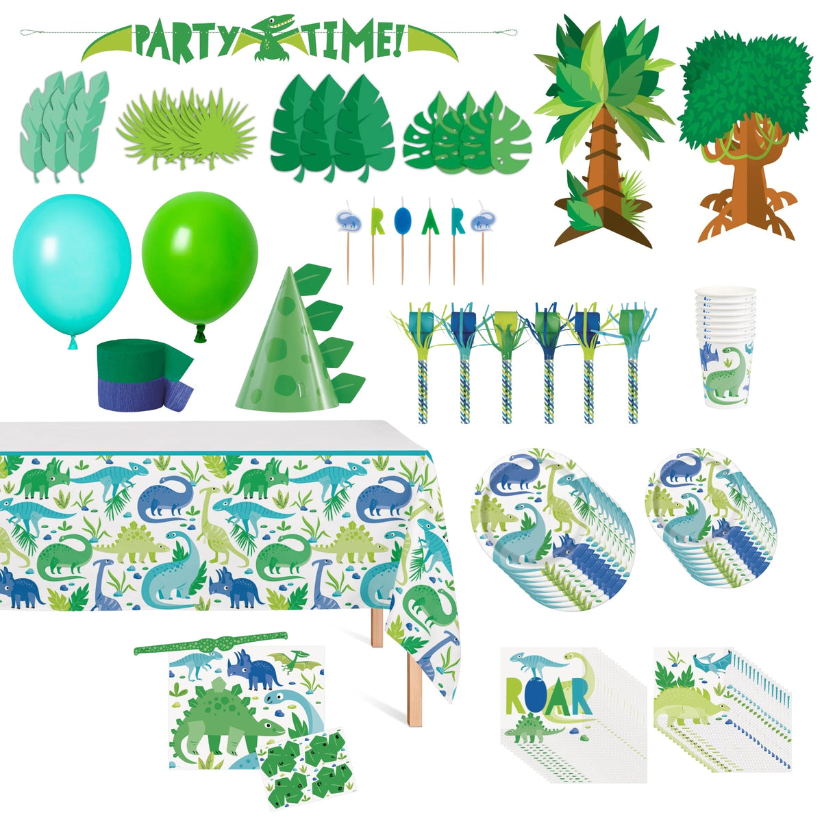 Party Expert Kids Birthday Blue and Green Dinosaurs Standard Birthday Party Kit