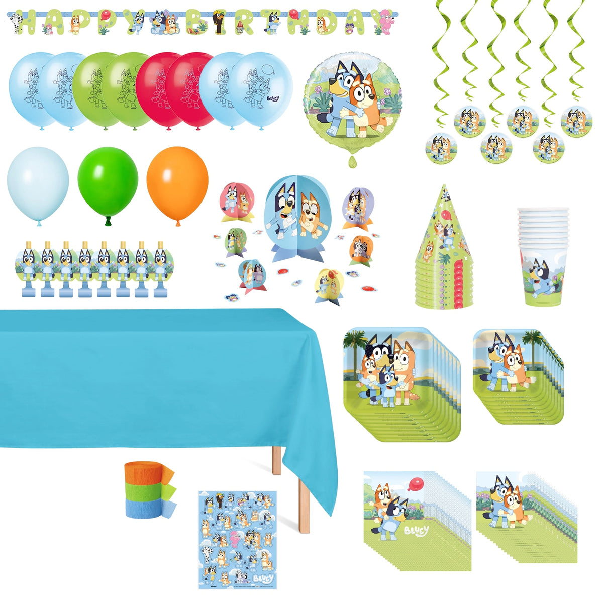 PARTY EXPERT Kids Birthday Bluey Standard Birthday Party Supplies Kit