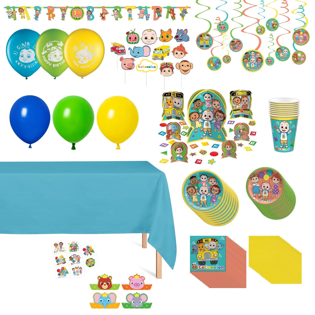 PARTY EXPERT Kids Birthday Cocomelon Standard Birthday Party Supplies Kit, 8 Guests