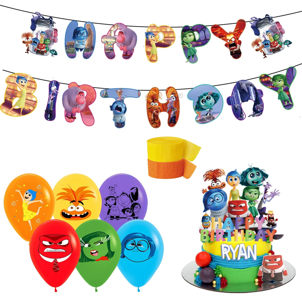 PARTY EXPERT Kids Birthday Inside Out 2 Basic Decoration Birthday Party Supplies Kit, 10 Guests 742270947