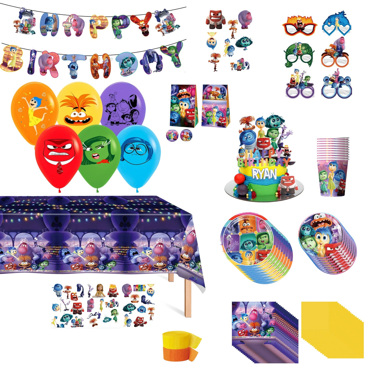 PARTY EXPERT Kids Birthday Inside Out 2 Ultimate Birthday Party Supplies Kit, 10 Guests 742272086
