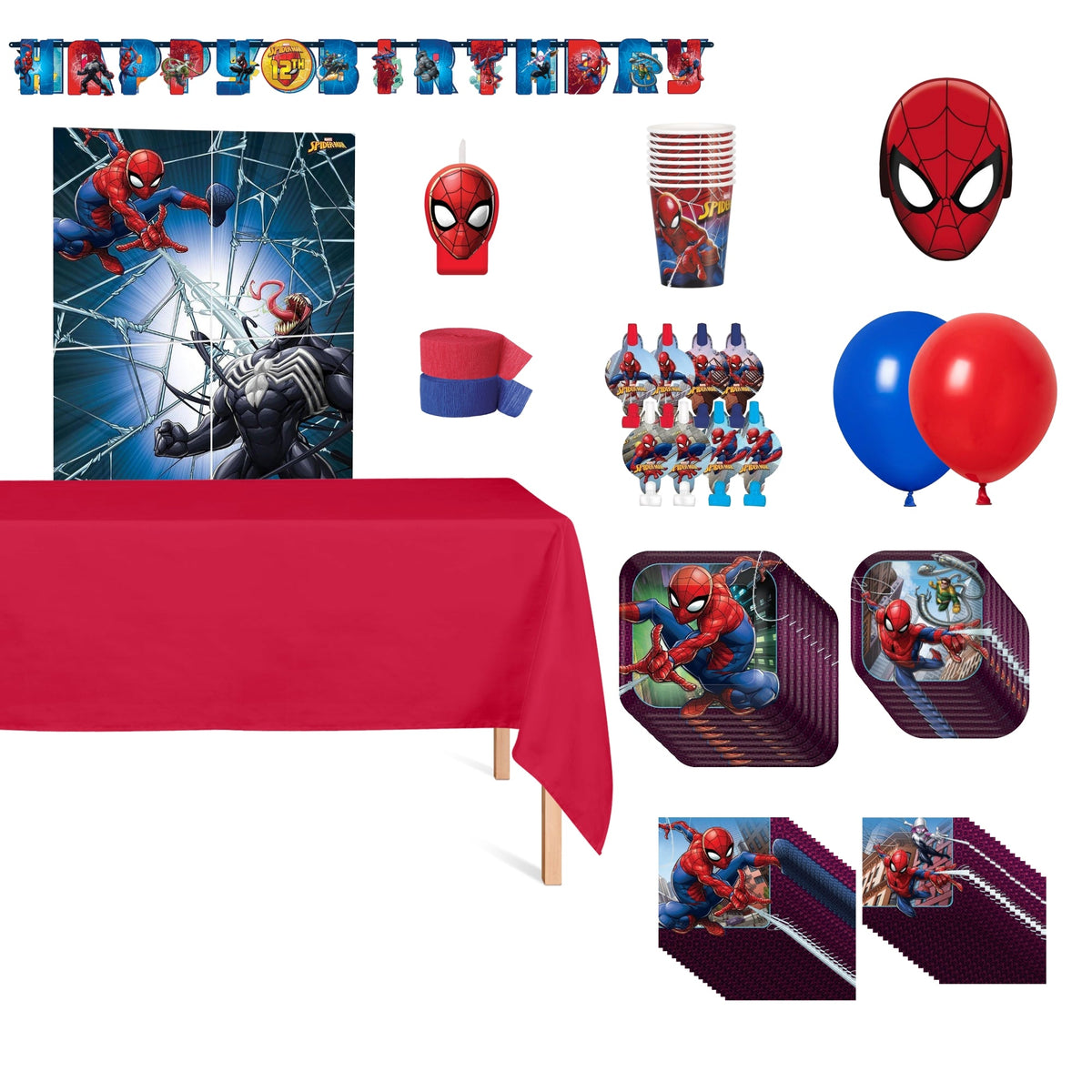 PARTY EXPERT Kids Birthday Marvel Spider-Man Standard Birthday Party Supplies Kit