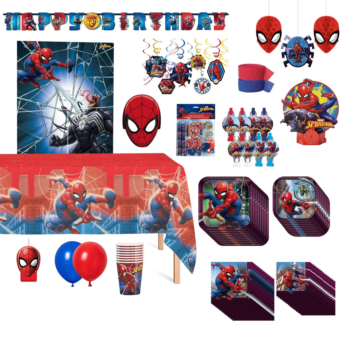 PARTY EXPERT Kids Birthday Marvel Spider-Man Ultimate Birthday Party Supplies Kit