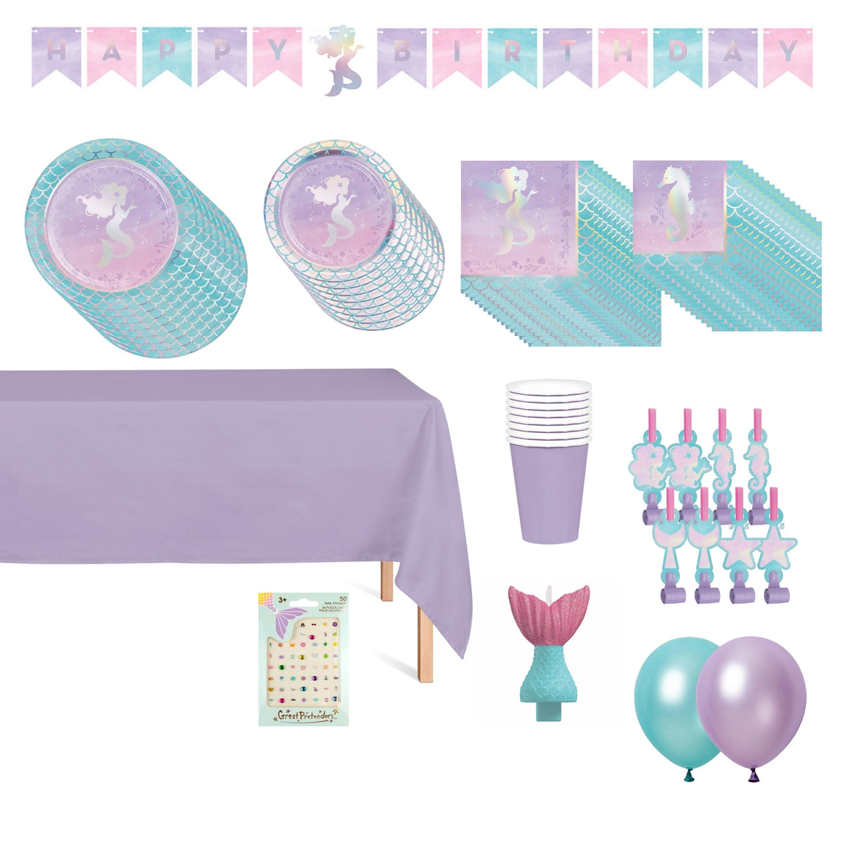 Party Expert Kids Birthday Mermaid Shine Standard Birthday Party Kit