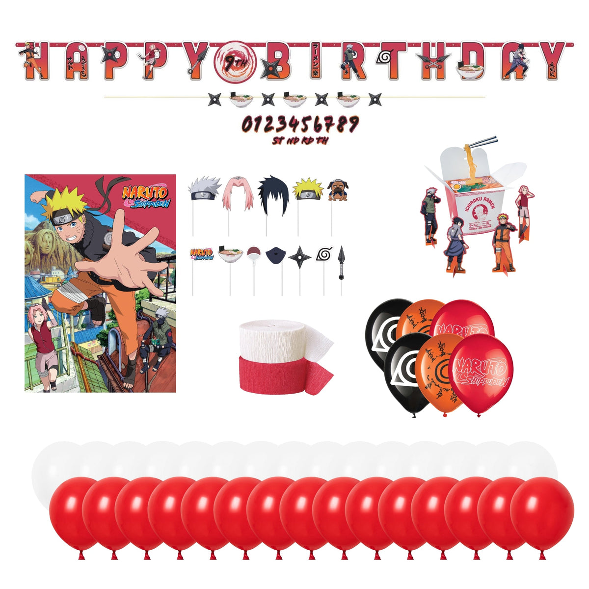 PARTY EXPERT Kids Birthday Naruto Basic Decoration Birthday Party Supplies Kit, 8 Guests