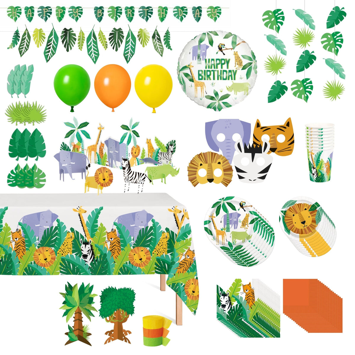 PARTY EXPERT Kids Birthday Safari Animal Standard 1st Birthday Party Supplies Kit