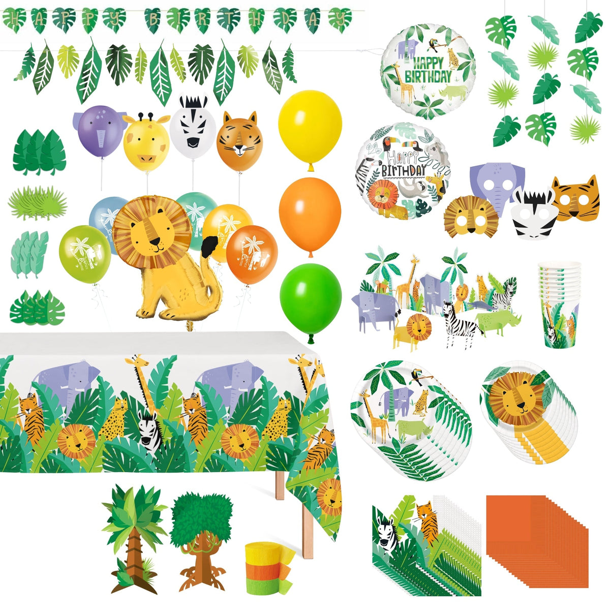 PARTY EXPERT Kids Birthday Safari Animal Ultimate 1st Birthday Party Supplies Kit