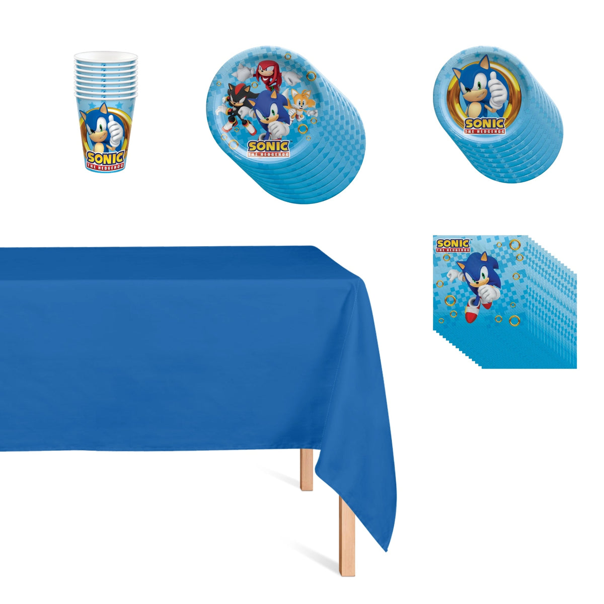 PARTY EXPERT Kids Birthday Sonic Basic Tableware Birthday Party Supplies Kit, 8 Guests