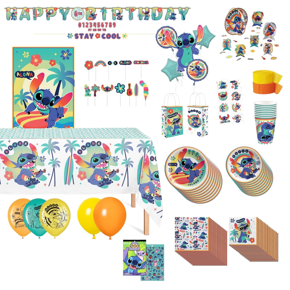 PARTY EXPERT Kids Birthday Stitch Ultimate Birthday Party Supplies Kit, 8 Guests