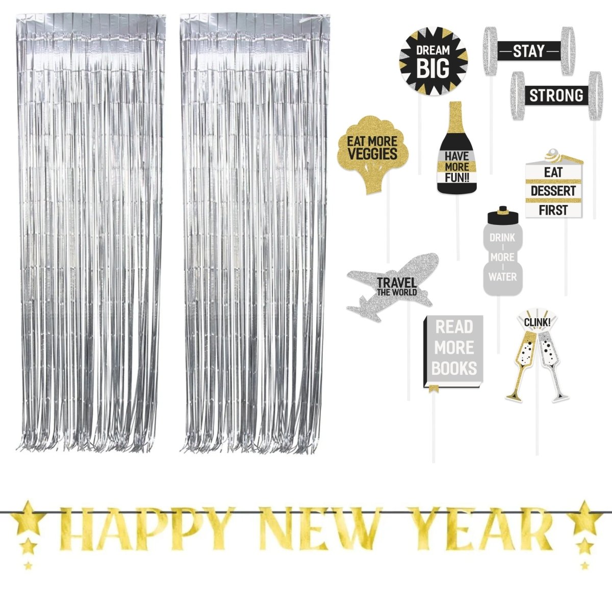 Party Expert New Year Happy New Year Photo Booth Kit