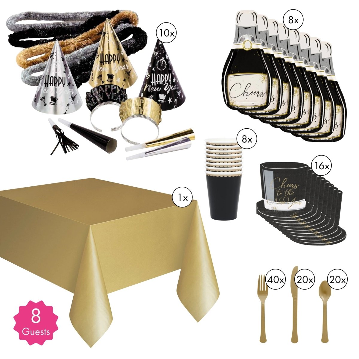 Toasting New Year Party Supplies Kit, 8 Guests | Party Expert