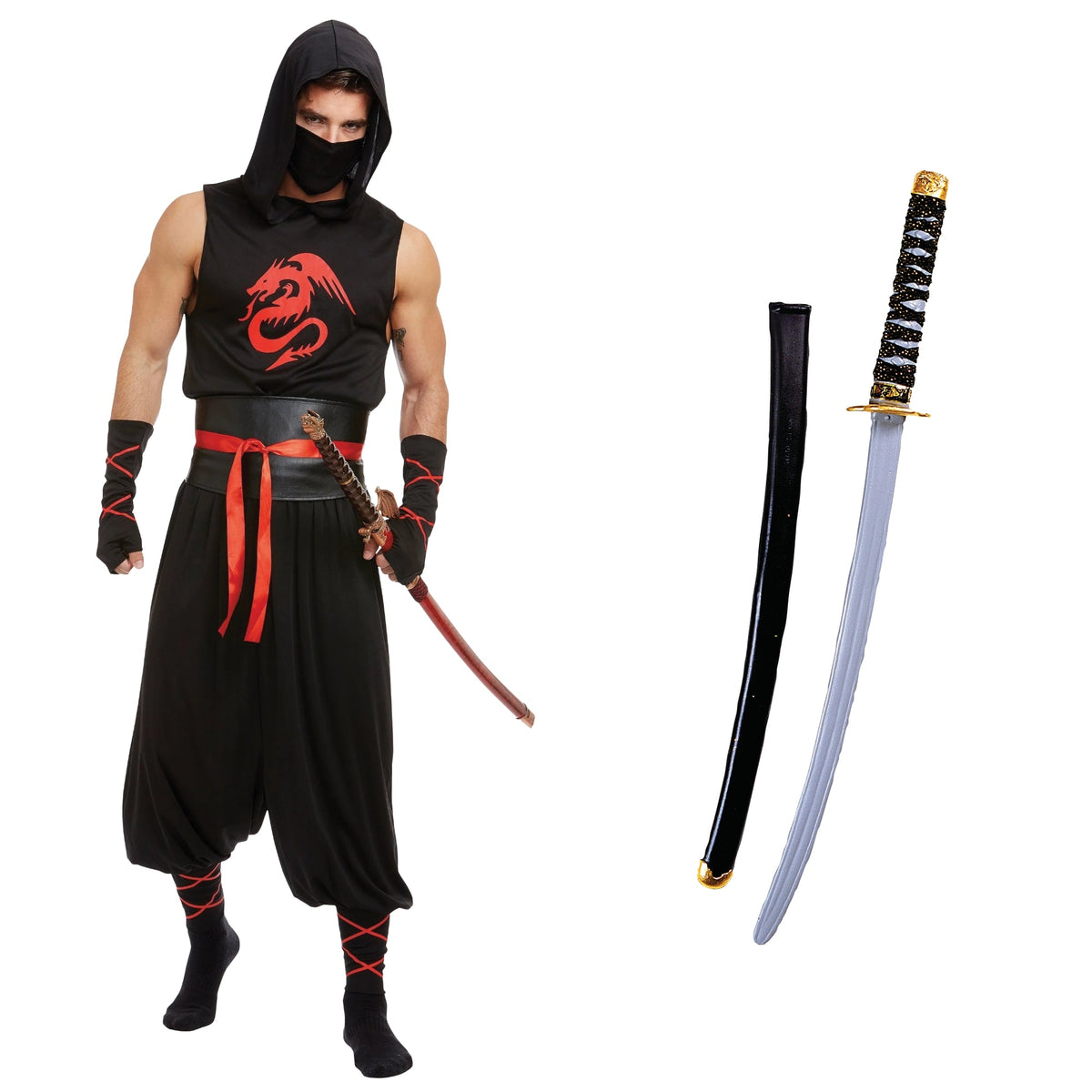 PARTY EXPERT Red Ninja Costume Kit for Adults
