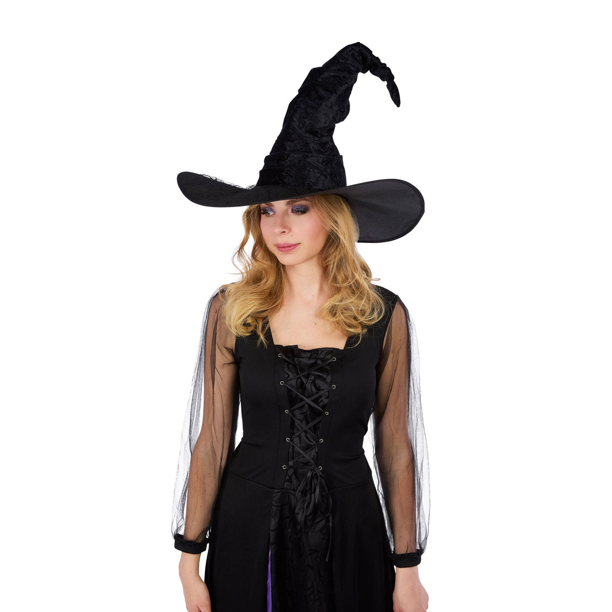 PARTY PLAY LIMITED Costume Accessories Black Witch Hat with Spider Web for Adults 84048501912