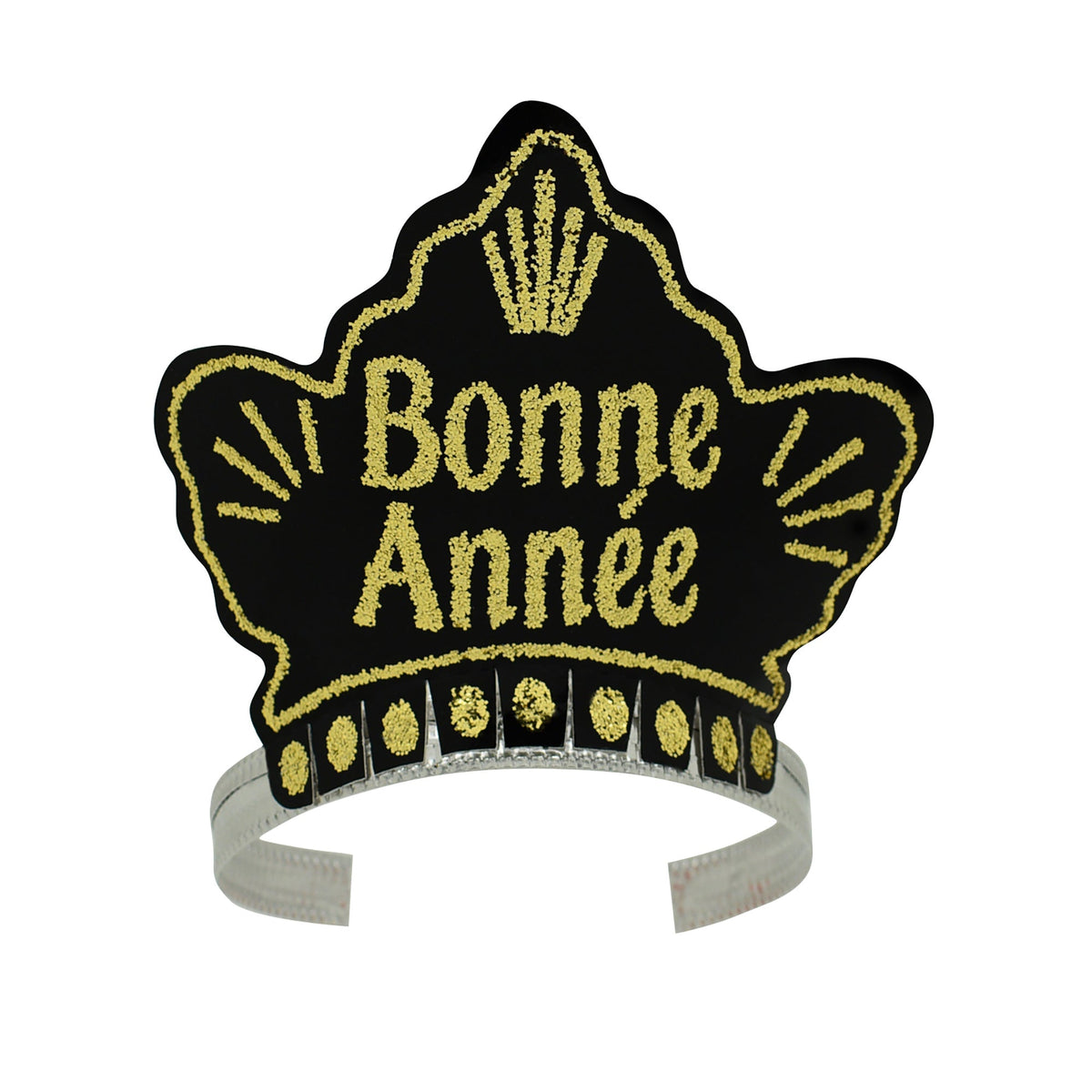 PARTY TIME MFG New Year "Bonne Année" Black Glittered Tiara, 1 Count 010372106187