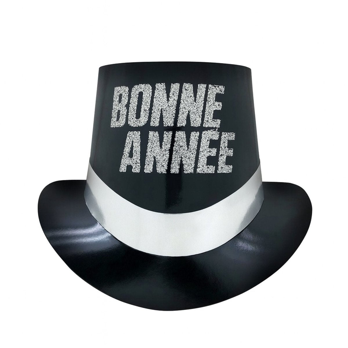 PARTY TIME MFG New Year Bonne Année black top hat with silver band 010372107498