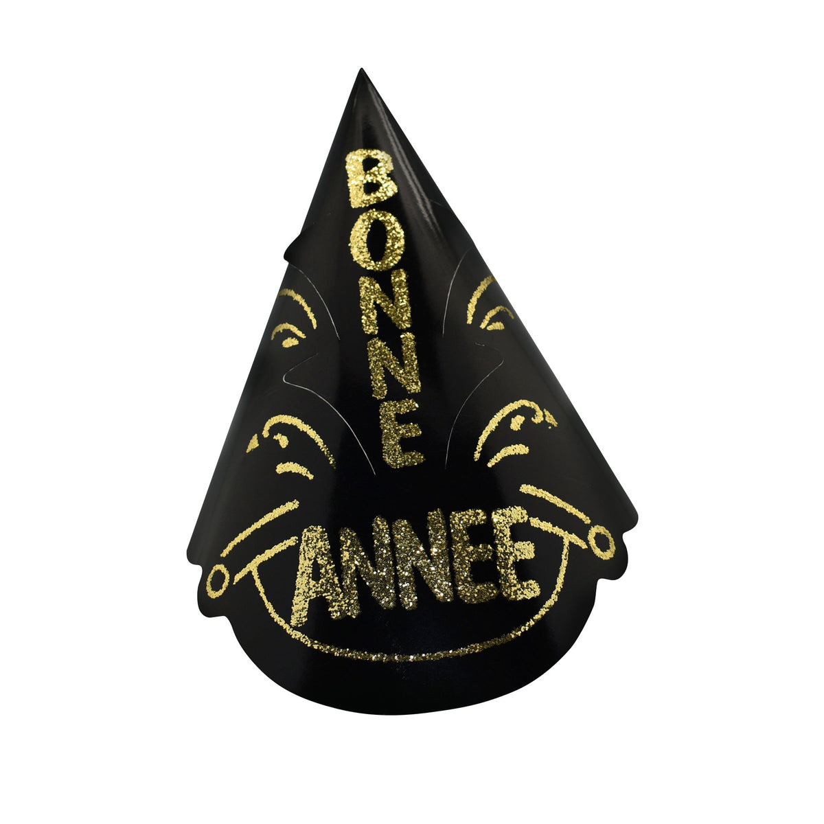 PARTY TIME MFG New Year "Bonne Année" Glitter Black Foil Hat, 1 Count