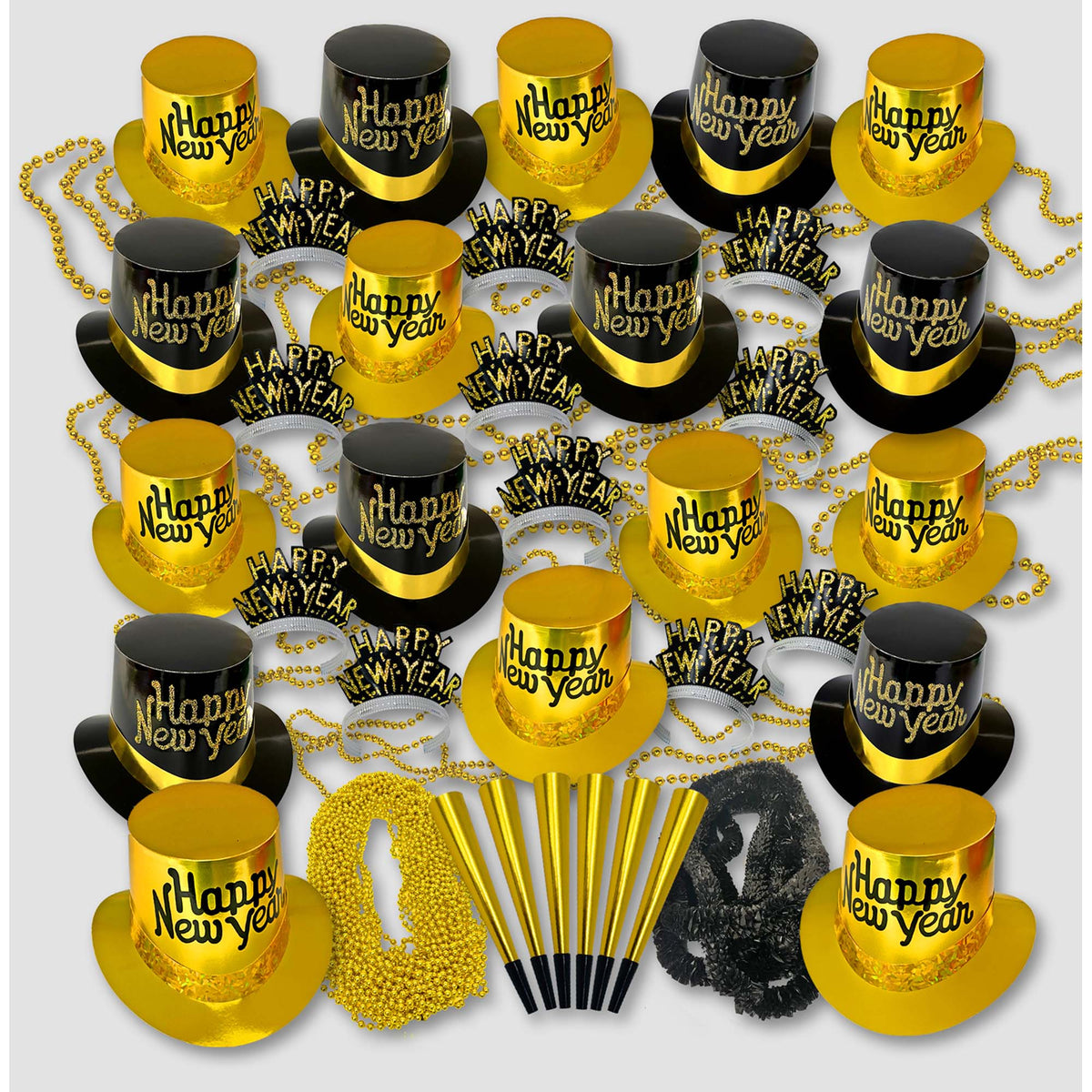 PARTY TIME MFG New Year Happy New Year Gold Party Kit for 200 People, 1 Count 010372820991
