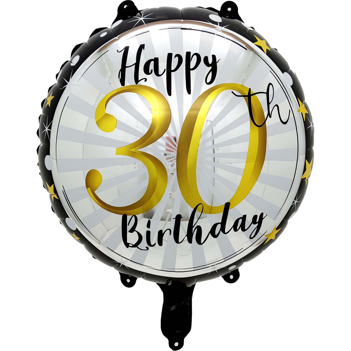 PARTYGRAM Balloons Black and Gold 30th Happy Birthday Foil Balloon, 18 Inches, 1 Count 810120717234