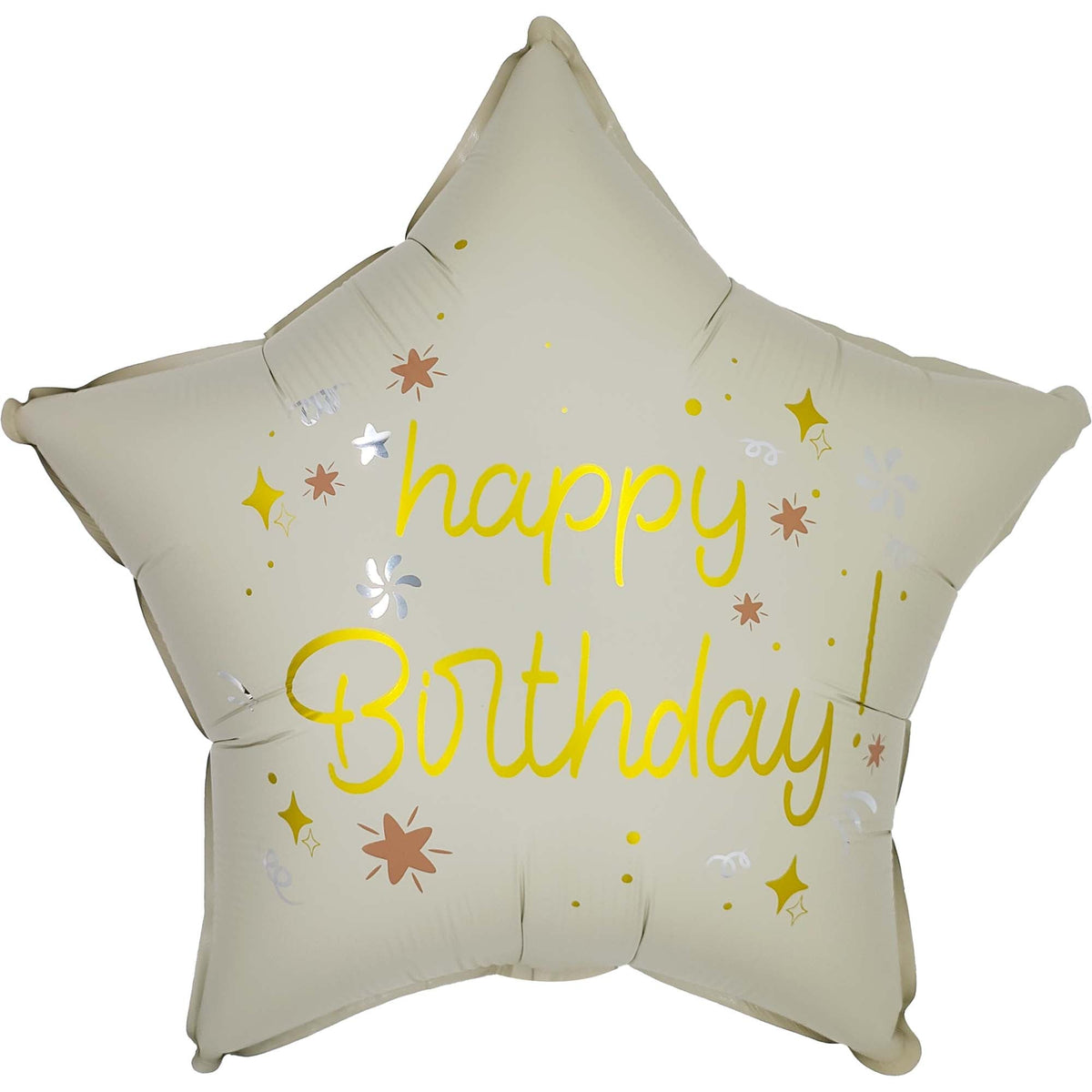 PARTYGRAM Balloons Happy Birthday Beige Star Shaped Foil Balloon, 18 Inches, 1 Count 810120717142