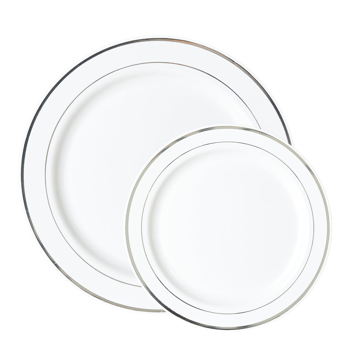 PORTOFINO INTERNATIONAL TRADING USA Disposable-Plasticware Deluxe Silver Round Plastic Plate Set, 50 Count 745910749655