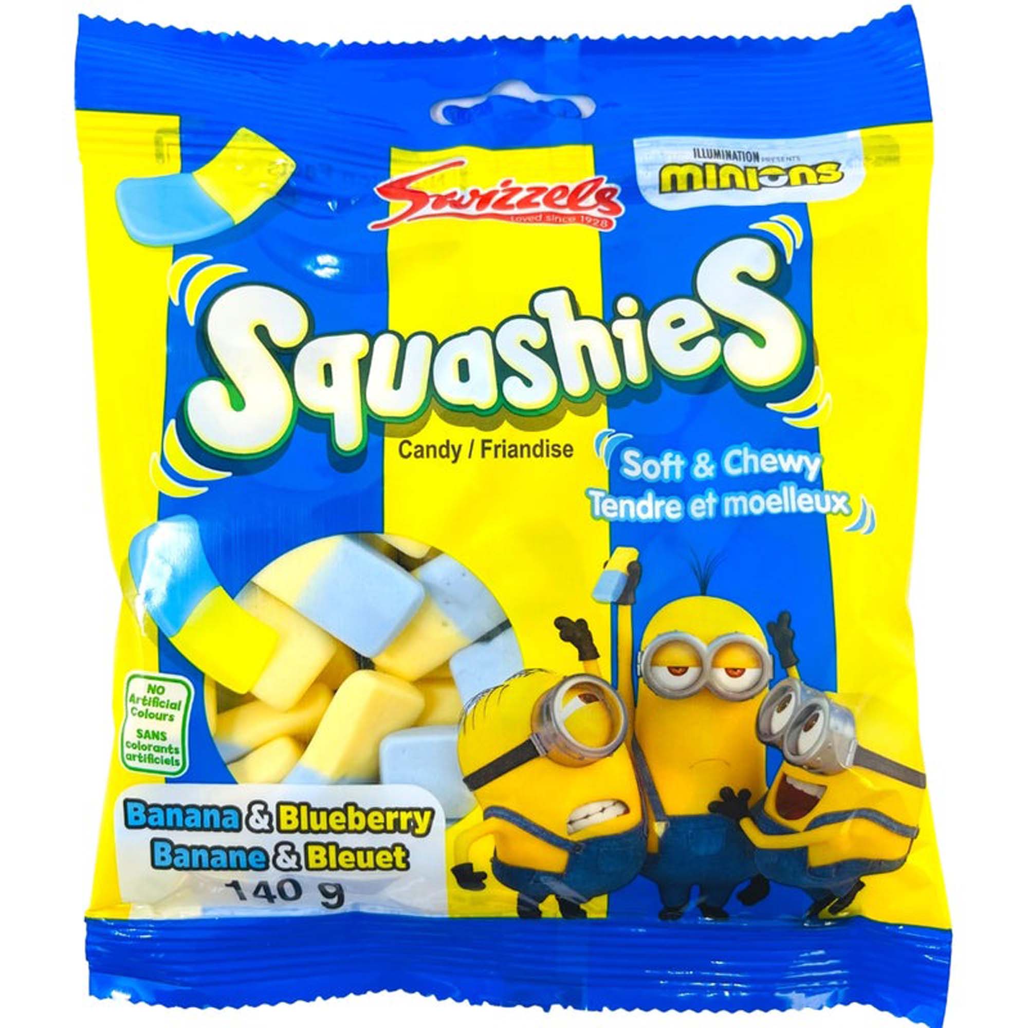 Minions Squashies Banana and Blueberry Candies, 140g Party Expert