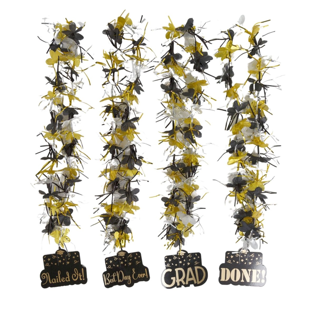REGEN PRODUCTS CORP. Graduation Tinsel Grad Lei, Black and Gold, Assortment, 1 Count 721003240605
