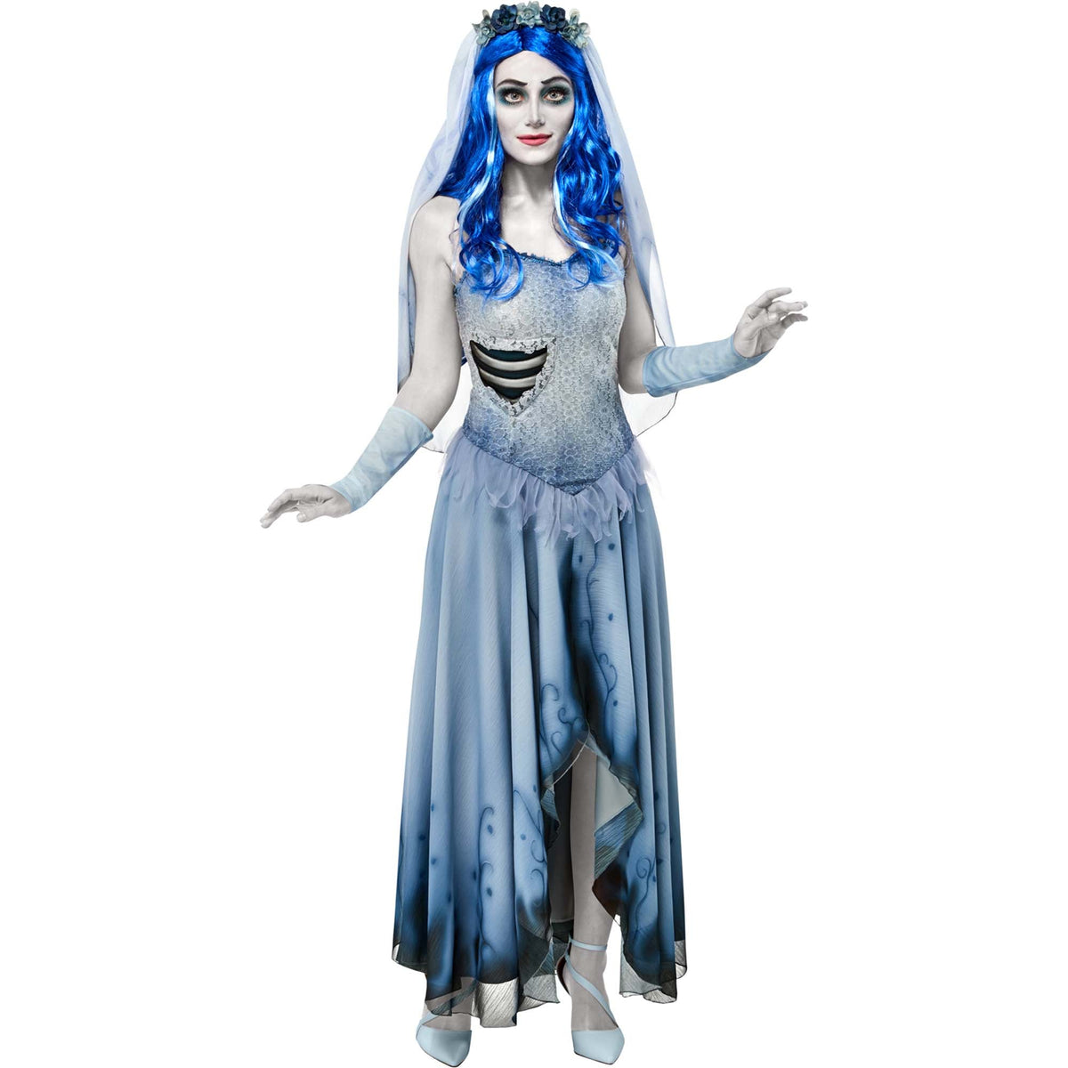 RUBIES II (Ruby Slipper Sales) Costumes Corpse Bride Costume for Adults, Blue Dress with Veil and Gauntlets