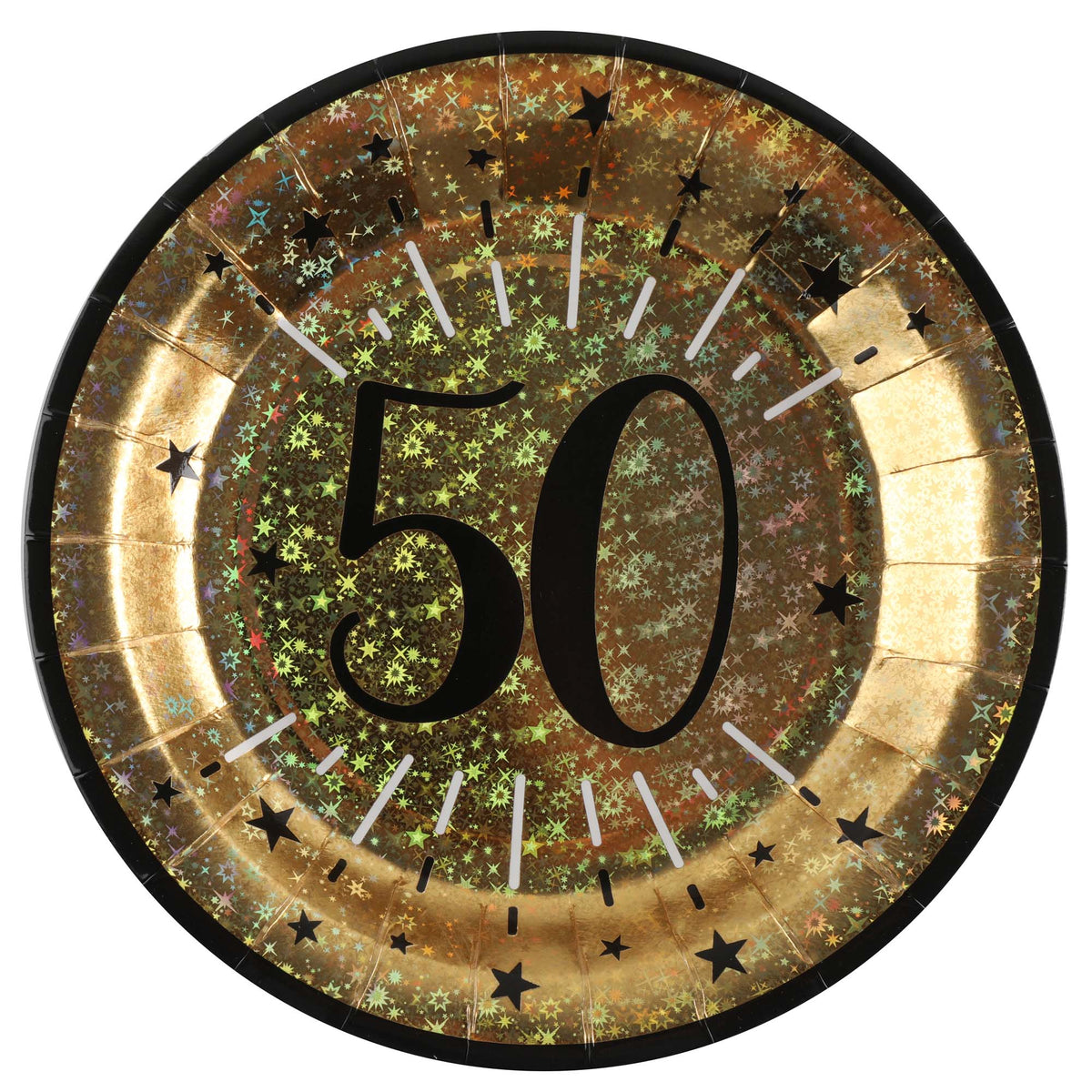 SANTEX Age Specific Birthday Gold 50th Birthday Large Round Lunch Paper Plates, 9 Inches, 10 Count 3660380055396