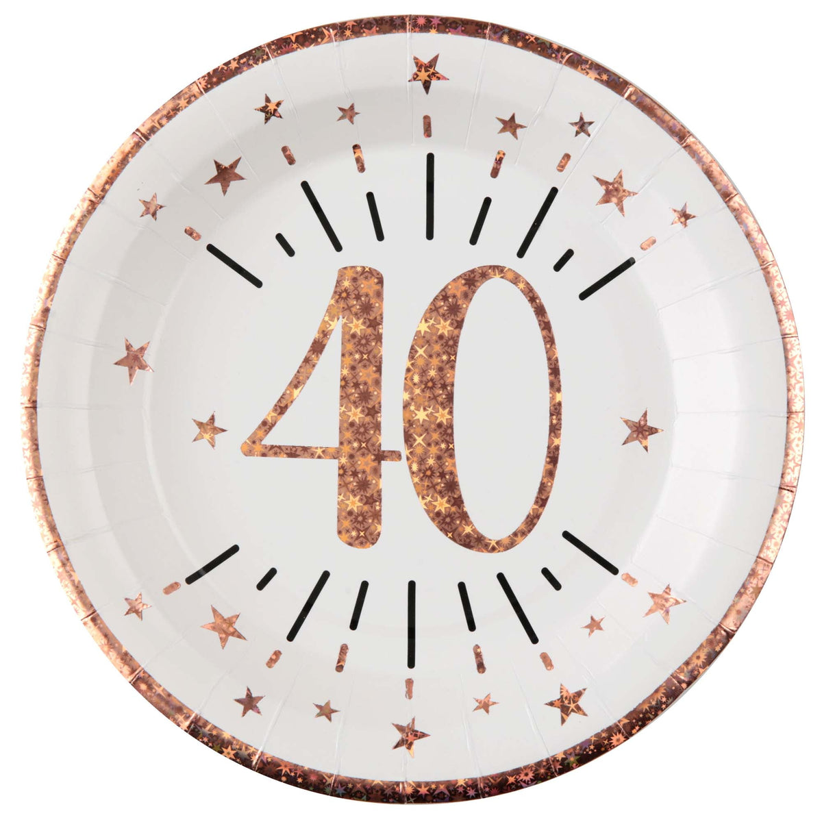 SANTEX Age Specific Birthday Rose Gold 40th Birthday Large Round Lunch Paper Plates, 9 Inches, 10 Count 3660380069850