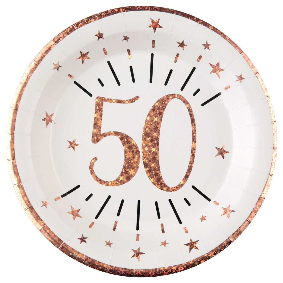SANTEX Age Specific Birthday Rose Gold 50th Birthday Large Round Lunch Paper Plates, 9 Inches, 10 Count 3660380069867