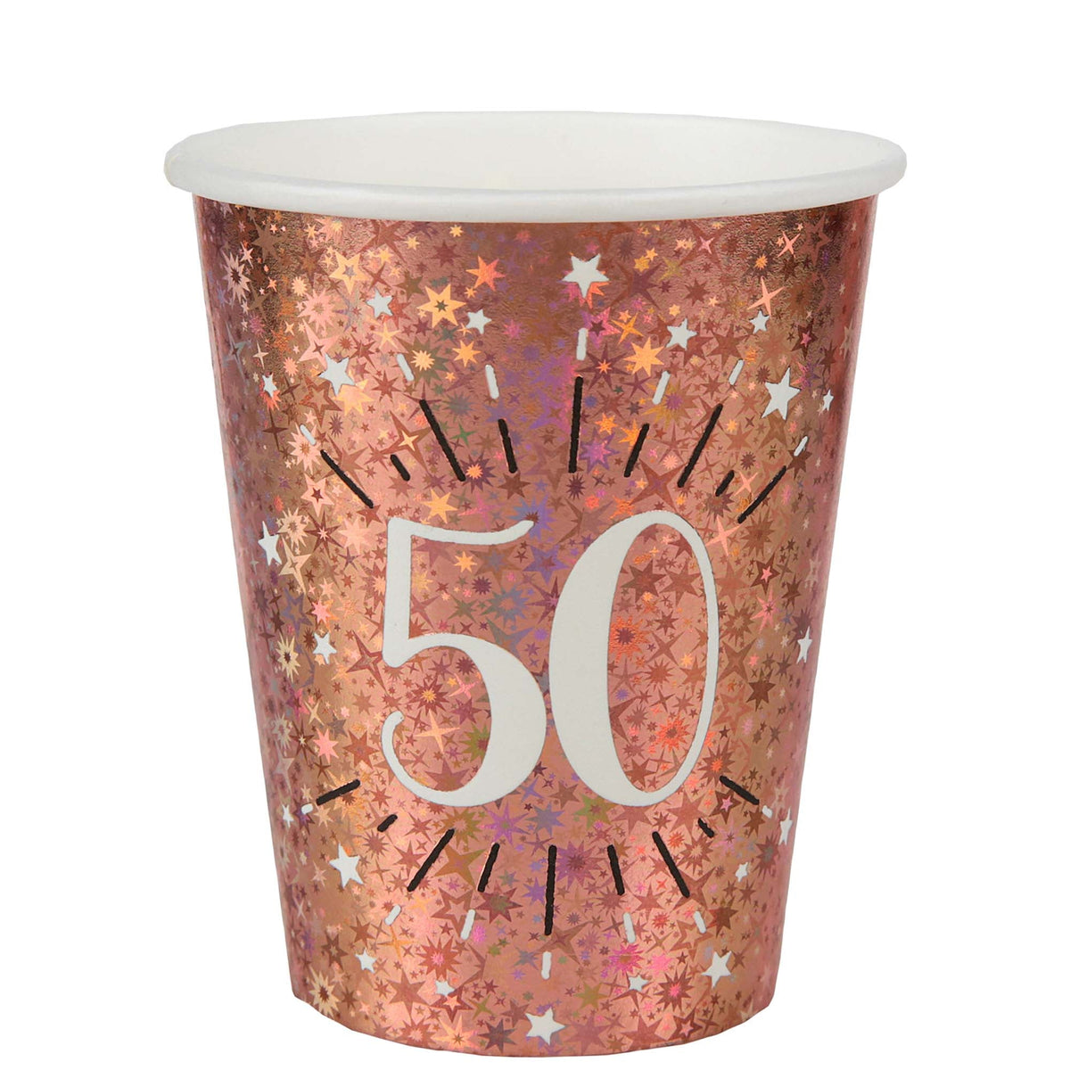 SANTEX Age Specific Birthday Rose Gold 50th Birthday Party Paper Cups, 9 Oz, 10 Count