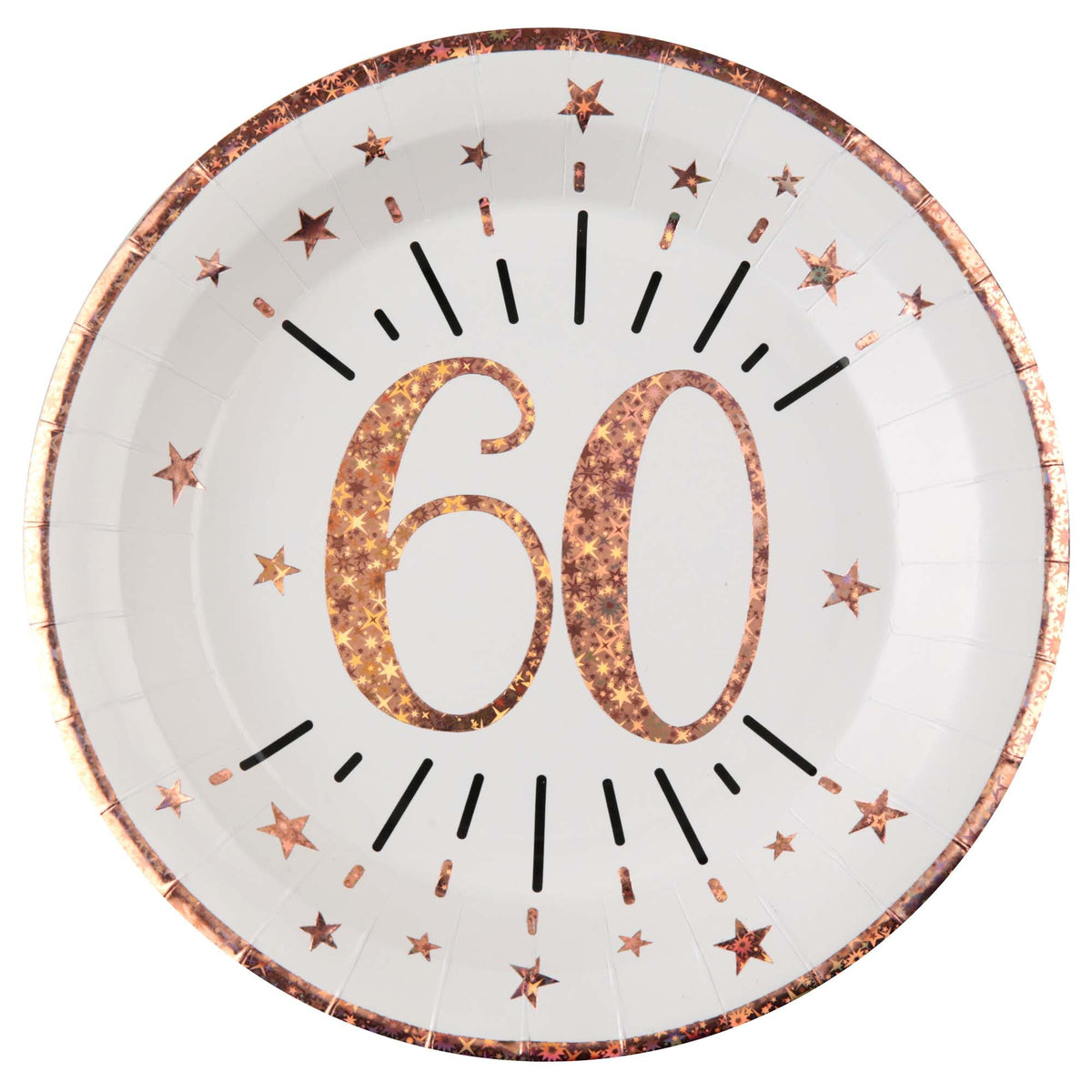 SANTEX Age Specific Birthday Rose Gold 60th Birthday Large Round Lunch Paper Plates, 9 Inches, 10 Count