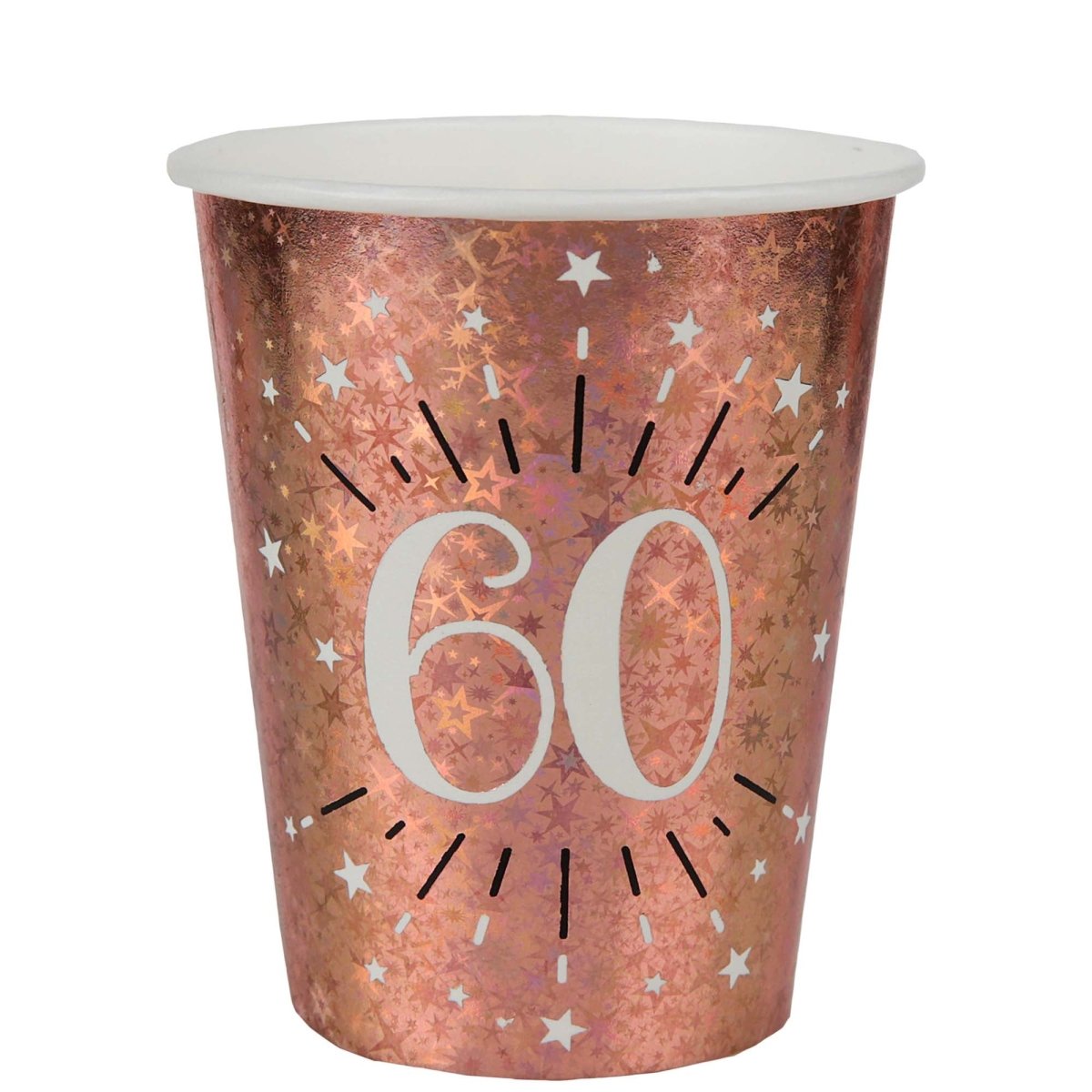 SANTEX Age Specific Birthday Rose Gold 60th Birthday Party Paper Cups, 9 Oz, 10 Count 3660380069959