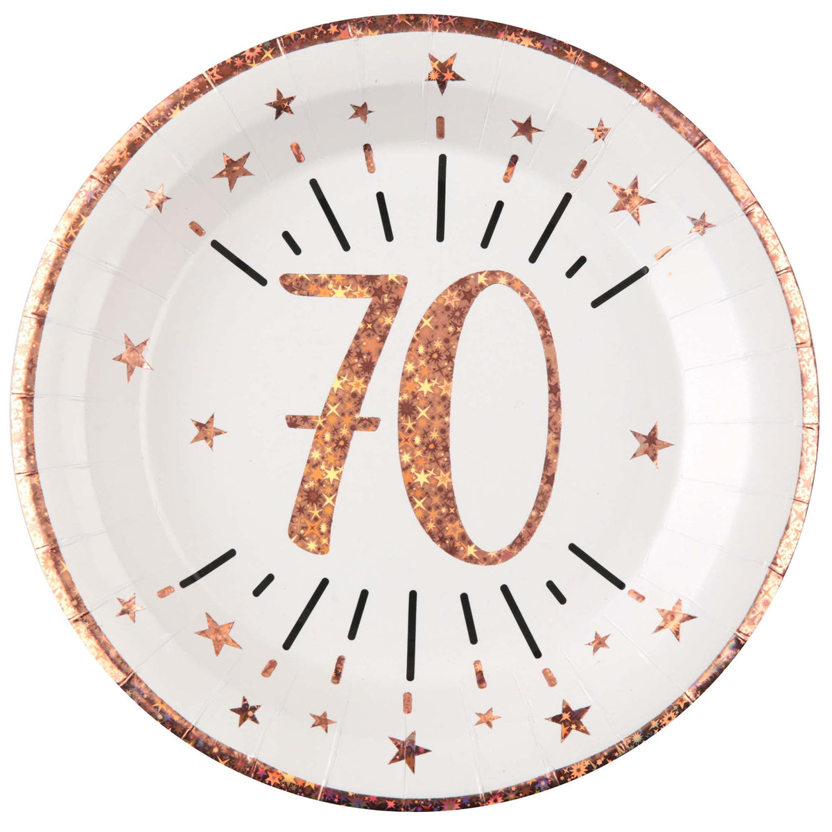 SANTEX Age Specific Birthday Rose Gold 70th Birthday Large Round Lunch Paper Plates, 9 Inches, 10 Count 3660380069881