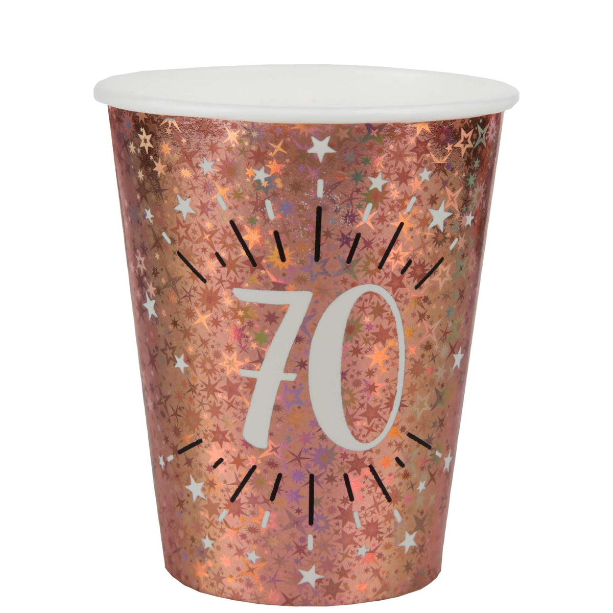 SANTEX Age Specific Birthday Rose Gold 70th Birthday Party Paper Cups, 9 Oz, 10 Count 3660380069966