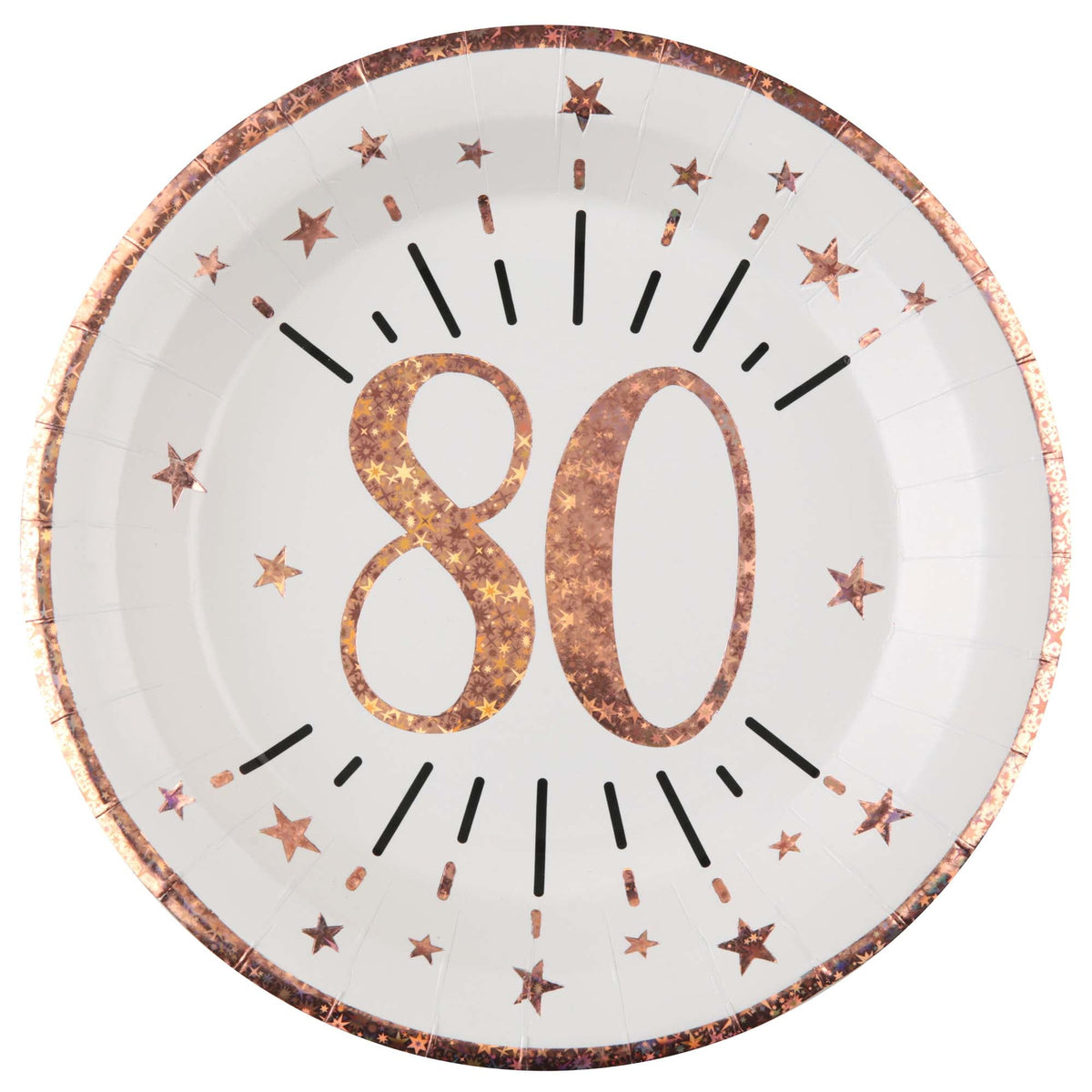 SANTEX Age Specific Birthday Rose Gold 80th Birthday Large Round Lunch Paper Plates, 9 Inches, 10 Count