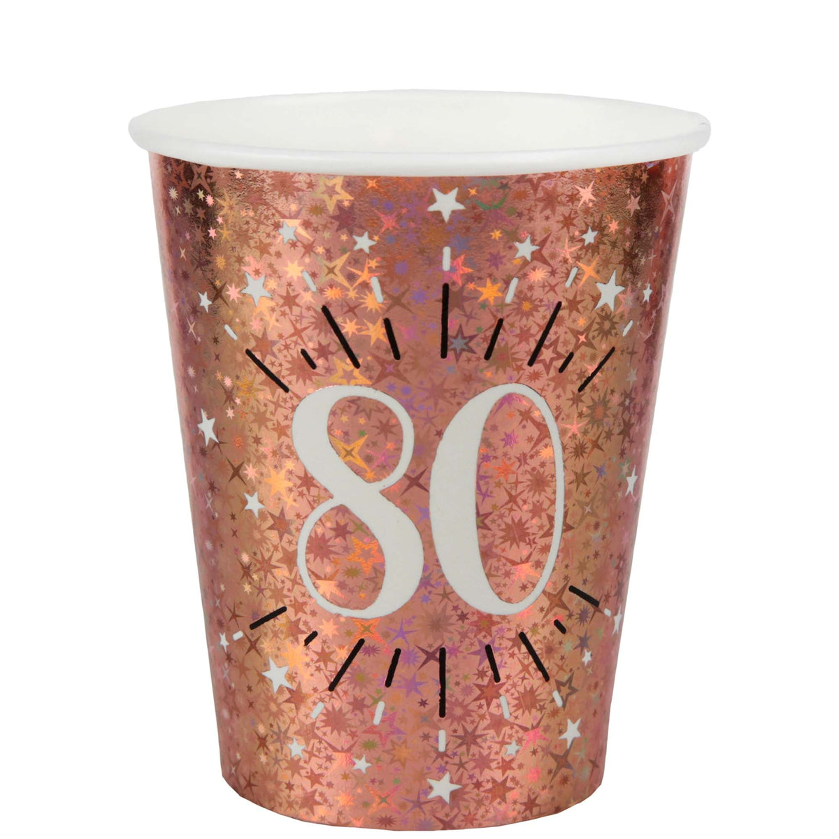 SANTEX Age Specific Birthday Rose Gold 80th Birthday Party Paper Cups, 9 Oz, 10 Count 3660380069973