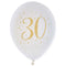 SANTEX Age Specific Birthday White and Gold 30th Birthday Latex Balloons, 12 Inches, 6 Count