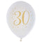 SANTEX Age Specific Birthday White and Gold 30th Birthday Latex Balloons, 12 Inches, 6 Count