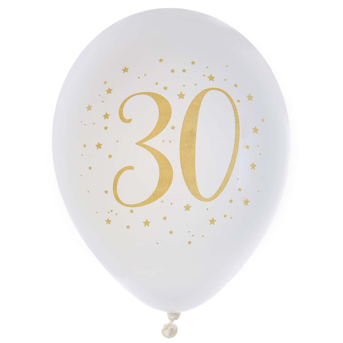 SANTEX Age Specific Birthday White and Gold 30th Birthday Latex Balloons, 12 Inches, 6 Count